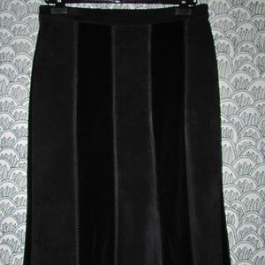 CHAIKEN Black Suede and Velvet Midi Skirt